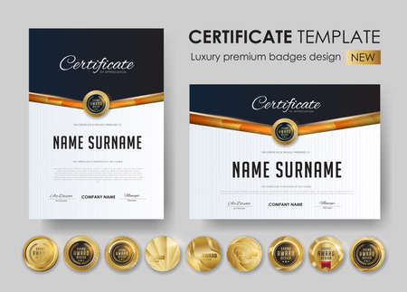 certificate template with modern pattern,diploma,Vector illustration and vector Luxury premium badges design,Set of retro vintage badges and labels.のイラスト素材