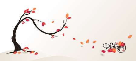 Autumn calligraphy background layout decorate with leaves for shopping or promo poster and frame leaflet or web banner.Vector illustration template.のイラスト素材