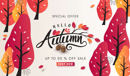 Autumn sale background layout decorate with leaves of autumn for shopping sale or promo poster and frame leaflet or web banner.Vector illustration template.のイラスト素材