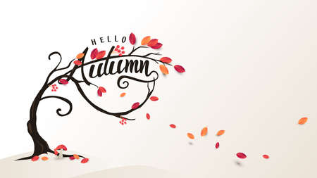 Autumn tree calligraphy background layout decorate with leaves of autumn for shopping sale or promo poster and frame leaflet or web banner.Vector illustration template.のイラスト素材