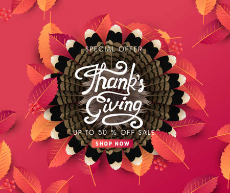 calligraphy of Thanksgiving day sale banner. Seasonal lettering.vector illustrationのイラスト素材