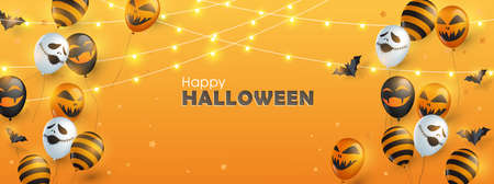 Happy Halloween banners party invitation or sale poster background with Glowing lights and halloween balloons.Vector illustration .のイラスト素材