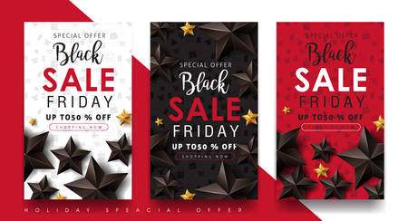 Black friday sale banner layout design template with black stars. Vector illustration
