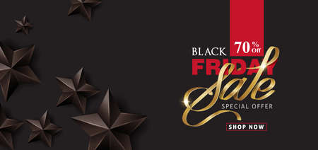 Black friday sale banner layout design template with black stars. Vector illustrationのイラスト素材