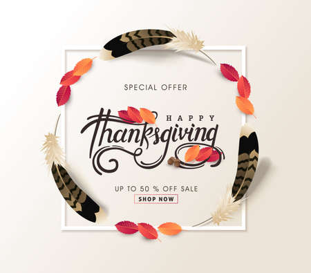 Thanksgiving day banner background. Celebration quotation for card.vector illustration.Autumn season happy Thanksgiving inscription.のイラスト素材
