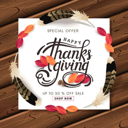 Thanksgiving day banner background. Celebration quotation for card.vector illustration. Calligraphic Thanksgiving lettering.のイラスト素材