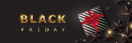 Black friday sale banner layout design template with black stars and gift box. Vector illustrationのイラスト素材