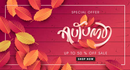 Autumn calligraphy. Seasonal lettering.vector illustrationのイラスト素材