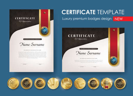 certificate template with  Luxury pattern, diploma, Vector illustration and vector Luxury premium badges design,Set of retro vintage badges and labels.のイラスト素材