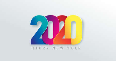 2020 Happy New Year background. 2020 Number paper art Text Design. Vector holiday illustration.のイラスト素材