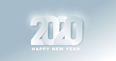 2020 Happy New Year background. 2020 Number paper art Text Design. Vector holiday illustration.のイラスト素材