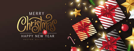 Merry Christmas and Happy New Year background banner. Merry Christmas vector text Calligraphic Lettering Vector illustration.のイラスト素材