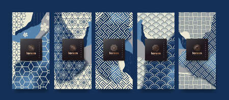 Vector set packaging templates japanese of nature luxury or premium products.logo design with trendy linear style.voucher, flyer, brochure.Menu book cover japan style vector illustration.のイラスト素材