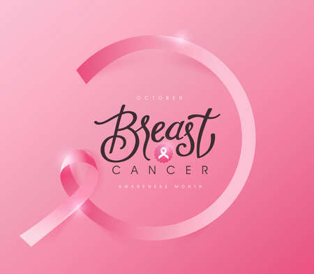 Breast cancer october awareness month pink ribbon banner background,vector illustrationのイラスト素材