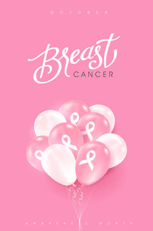 Breast cancer october awareness month pink balloons banner background,vector illustrationのイラスト素材