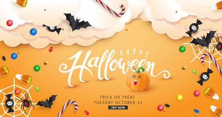 halloween halloween Decorative Border made of Festive Elements Background.Halloween vector text Calligraphic Lettering Vector illustration. のイラスト素材