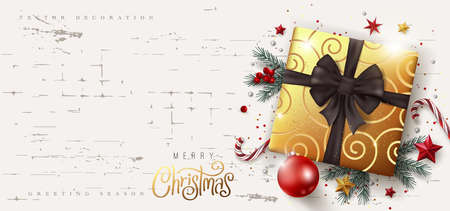 Christmas Decorative Border made of Festive Elements Background .Merry Christmas vector text Calligraphic Lettering Vector illustration.Flat lay, top view, copy spaceのイラスト素材
