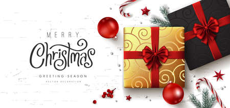 Christmas Decorative Border made of Festive Elements Background .Merry Christmas vector text Calligraphic Lettering Vector illustration. 