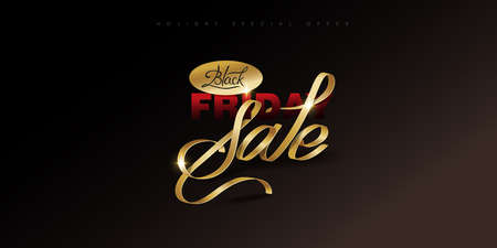Black Friday. Calligraphic handmade lettering Black Friday, the color ribbon gold luxury. Advertising Poster design.Vector illustration.のイラスト素材