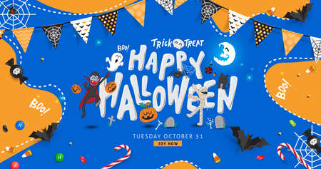 halloween halloween Decorative Border made of Festive Elements Background.Halloween vector text Calligraphic Lettering Vector illustration. のイラスト素材