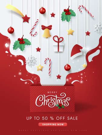 Merry christmas sale banner background.Merry Christmas text Calligraphic Lettering Vector illustration. のイラスト素材