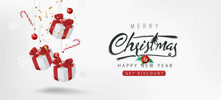 Merry christmas sale banner background.Merry Christmas text Calligraphic Lettering Vector illustration. のイラスト素材