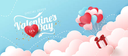 Valentines day sale background with Heart Shaped Balloons. Vector illustration.banners.Wallpaper.flyers, invitation, posters, brochure.のイラスト素材