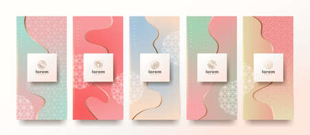 Vector set packaging templates japanese of nature luxury or premium products.logo design with trendy linear style.voucher, flyer, brochure,wallpaper.Menu book cover japan style vector illustration.のイラスト素材