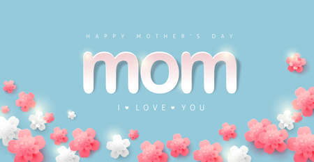 Mothers day banner background layout with flower.Greetings and presents for Mothers day in flat lay styling.Vector illustration template.のイラスト素材
