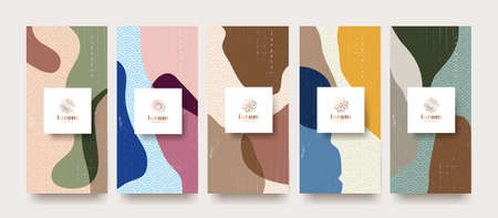 Landscape vector set packaging templates.Line pattern in Asian style with Japanese pattern.のイラスト素材