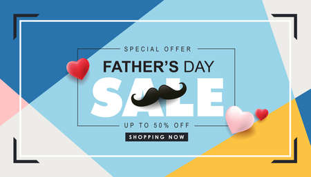 Happy Fathers Day Sale 50% off banner background. Promotion and shopping template.Vector illustration.のイラスト素材