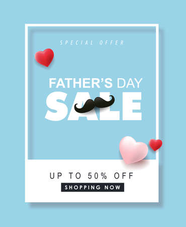Happy Fathers Day Sale 50% off banner backgroung.Promotion and shopping template.Vector illustration.のイラスト素材