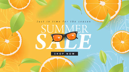 Summer sale design with orange tropical abstract background layout banners .Vector illustration template.のイラスト素材