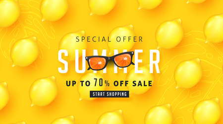 Summer sale design with lemon tropical abstract background layout banners .Vector illustration template.のイラスト素材