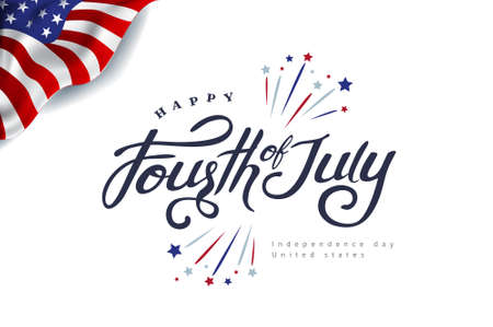 fourth of july calligraphy vector illustration. Independence day USA banner template background.4th of July celebration poster template.のイラスト素材