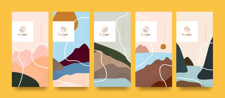 vector set packaging landscape abstract arts background templates.Line pattern in Asian style with Japanese pattern.のイラスト素材