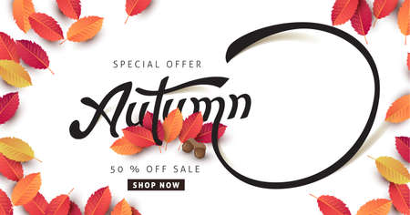 Autumn calligraphy poster banner background and copy-space for textのイラスト素材
