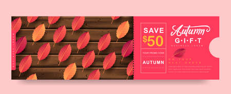 Autumn Gift promotion Coupon banner background. Elegant Autumn Voucher Design.のイラスト素材