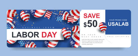 USA Labor day Gift promotion Coupon banner background. Elegant Labor day Voucher Design.のイラスト素材