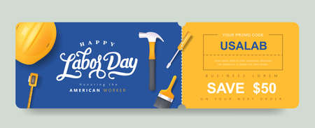 USA Labor day Gift promotion Coupon banner background. Elegant Labor day Voucher Design.のイラスト素材