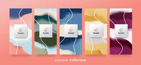 vector set packaging abstract arts background templates.Line pattern in Asian style with Japanese pattern.のイラスト素材
