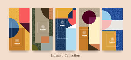 vector set packaging abstract arts background templates.Line pattern in Asian style with Japanese pattern.のイラスト素材