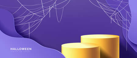 Halloween background design with product display cylindrical shape and cobweb decorating.のイラスト素材