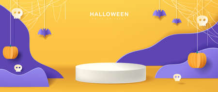 Halloween background design with product display cylindrical shape and Festive Elements Halloween.のイラスト素材