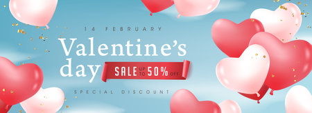 Valentine's day sale poster or banner with balloons.のイラスト素材