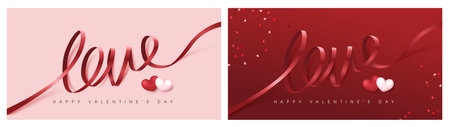 Valentine's day banner backgroud with Love word ribbon letteringのイラスト素材