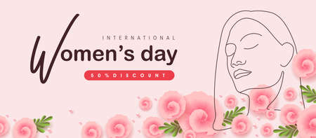 Women's Day sale banner. International women's Day greeting card template. Postcard on March 8.のイラスト素材