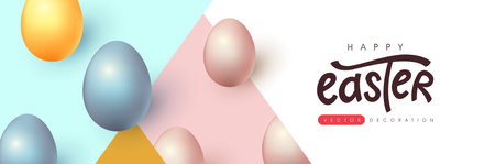 Modern easter banner background template with colorful eggs.のイラスト素材
