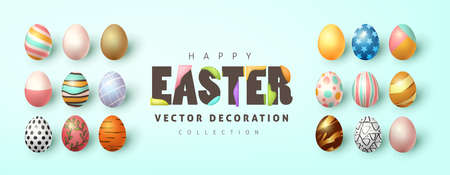 Traditional colored easter eggs with different ornaments.のイラスト素材