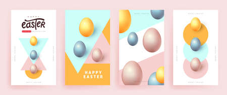 Modern easter banner poster background template with colorful eggs.のイラスト素材